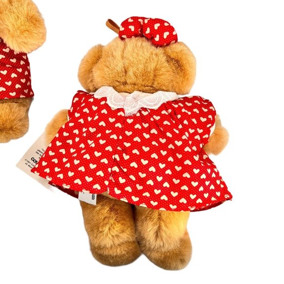 Commonwealth Teddy Bear Couple Red Hearts Plush Vtg 1990 Stuffed Animal Set of 2 - Picture 4 of 13